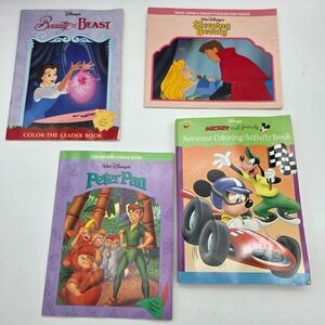 Vintage Lot of 4 Coloring & Activity Books Peter Pan Beauty Beast Mickey Mouse